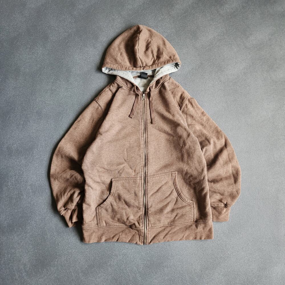Vintage Joe Boxer Thermal Waffle Lined Brown Full Zip Hoodie Medium